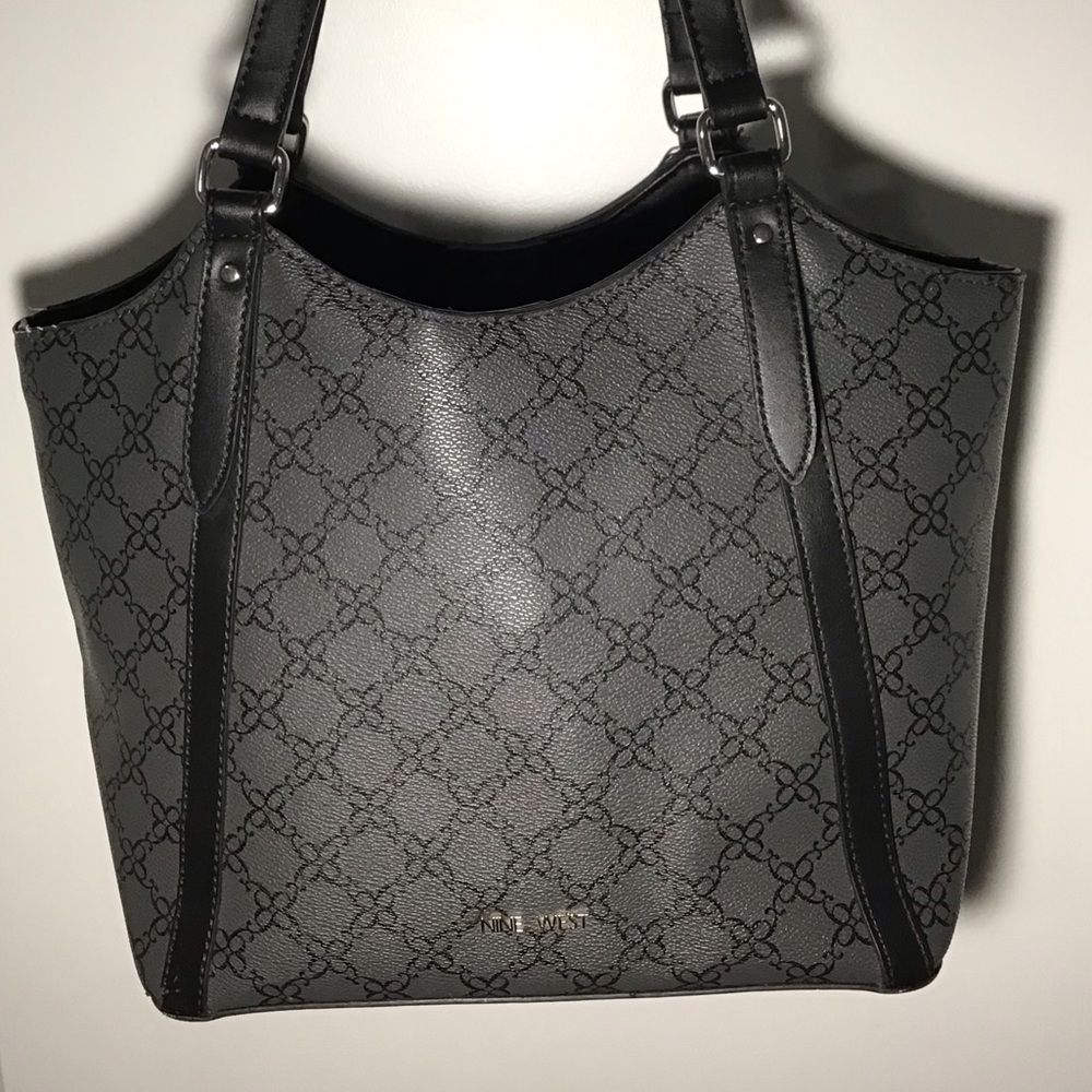 Nine West Gray Monogram Tote with Black Trim